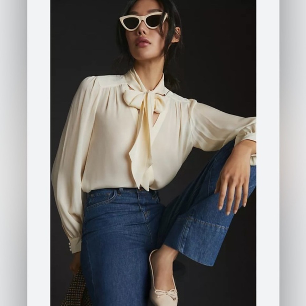 PAIGE Cream Blouse with Bow Tie